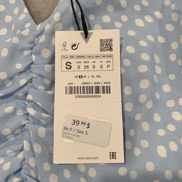 Zara Blue Polka Dot Dress w/Puff Sleeves - Picture 3 of 3